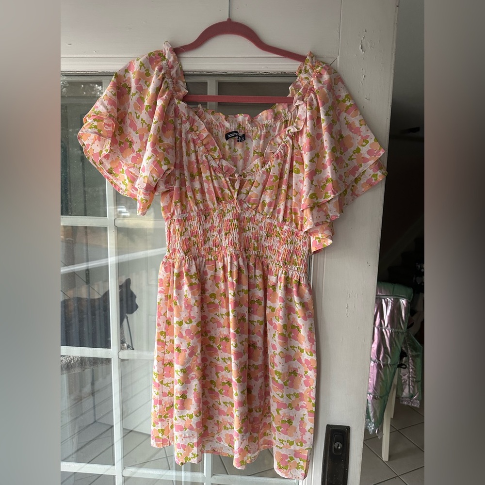 Boohoo Flora Off-Shoulder Ruffle Mini Dress